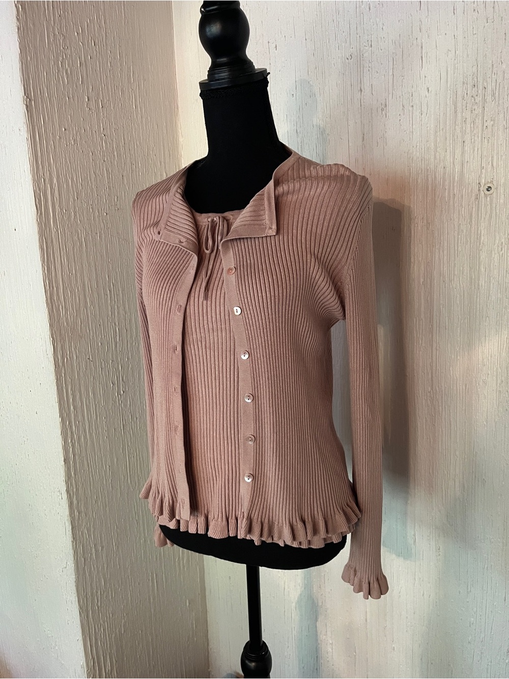 Liz Claiborne Dusty Rose Ribbed Button-Front Cardigan Set